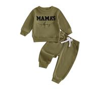 MAHUAOYIXI Ensemble Vêtement 2 Pièces Pour Bébé Garçon Sweat-Shirt Pull Manches Longues Col Rond Brodé Lettre Mamas Boy et Pantalon Jogging (Vert Armée , 6-12 mois)