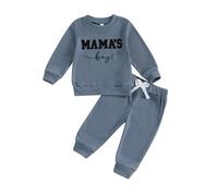 MAHUAOYIXI Ensemble Vêtement 2 Pièces Pour Bébé Garçon Sweat-Shirt Pull Manches Longues Col Rond Brodé Lettre Mamas Boy et Pantalon Jogging (Bleu, 18-24 mois)