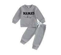 MAHUAOYIXI Ensemble Vêtement 2 Pièces Pour Bébé Garçon Sweat-Shirt Pull Manches Longues Col Rond Brodé Lettre Mamas Boy et Pantalon Jogging (Gris, 0-6 mois)