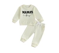MAHUAOYIXI Ensemble Vêtement 2 Pièces Pour Bébé Garçon Sweat-Shirt Pull Manches Longues Col Rond Brodé Lettre Mamas Boy et Pantalon Jogging (Abricot, 6-12 mois)
