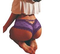 MAHUAOYIXI Femme String Culotte Sexy Tangas en Dentelle Transparente Erotique Lingerie Lace Slips Underwear Ouverte Coquine sous-vêtement Thong Shorties avec Nœud (Violet, XL)