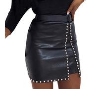 MAHUAOYIXI Jupe Crayon en PU Cuir Taille Haut Femme Mini Jupe Courte Moulante A Ligne Sexy Jupe de Club Élégant Skirt en Cristal de Diamant pour Dames (Noir, XL)