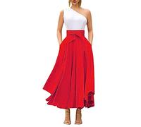 MAHUAOYIXI Jupe Plissée Mi Longue Été pour Femmes Maxi Jupe Taille Haut Vintage Elégante Jupe Trapèze Irrégulière Couleur Unie Skirt Chic avec Nœud Grand Taille 2XL (Rouge, XL)