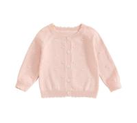 MAHUAOYIXI Manteau en tricot pour bébé fille - Chaud - Manches longues - Uni - Cardigan - Pull-over - Sweatshirt - Tricoté - Pull d'hiver - Gros tricot - Tenue pour petite fille, rose, 2-3 ans