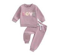 MAHUAOYIXI Tenue d'automne et d'hiver pour bébé fille de 0 à 3 ans - Sweat-shirt à manches longues - Haut brodé - Taille élastique - Pantalon - Ensemble de survêtement pour fille, violet, 18-24 mois