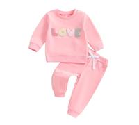 MAHUAOYIXI Tenue d'automne et d'hiver pour bébé fille de 0 à 3 ans - Sweat-shirt à manches longues - Haut brodé - Taille élastique - Pantalon - Ensemble de survêtement pour fille, rose, 3-6 mois