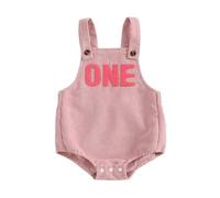 MAHUAOYIXI Tenue de 1er anniversaire pour bébé garçon et fille avec lettres brodées sans manches et col carré en velours côtelé, barboteuse pour bébé, cadeau d'anniversaire pour tout-petits filles
