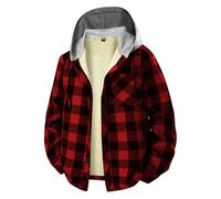 MAHUAOYIXI Veste à Carreaux Polaire Homme Hiver Chaud Coupe-Vent à Capuche avec Poche Sweatshirt en Flanelle Manches Longues Manteau Décontracté Homme Bouton (Rouge, XL)