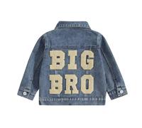 MAHUAOYIXI Veste en jean pour tout-petits garçons filles broderie lettre manches longues bouton jean cardigan manteau pour nourrisson bébé assorti frère et sœur tenues de printemps automne vêtements