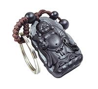 MAHUDVCR Porte-clés vintage en laiton, 1 porte-clés en bois de pêche, porte-clés Bouddha souriant, pendentif vintage, noir, One Size