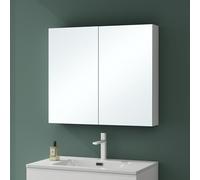 Mai & Mai Armoire Suspendue de Salle de Bain avec Miroir Armoire de Toilette Meuble Murale Miroir avec 2 Portes 80x15x70 cm Blanc Mat SpiegelSR-02