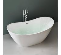 Mai & Mai® Baignoire îlot Acrylique Blanc Ovale 150x78x68cm Baignoire sur Pieds avec Bonde et Trop Plein V502