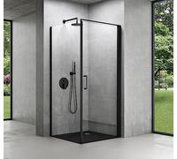 Mai & Mai Cabine de Douche 100x100x195cm Encadrement Noir Porte Auto-levante Paroi de Douche Carrée Verre Transparent de 8mm Easy Clean Rav36K-Plus