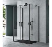 Mai & Mai Cabine de Douche 100x120 pour Un Seul Mur Porte Auto-levante Paroi de Douche Rectangulaire avec Receveur de Douche Verre Transparent de 8mm Easy Clean Noir Rav66UK