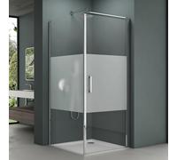 Mai & Mai Cabine de Douche avec Bande Opaque sans Receveur 90x90x195cm | Pare-douche avec Porte Pivotante, Paroi de Douche en Angle, Verre Trempé Nano 8mm, Montage Réversible, RAV36MS