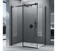 Mai & Mai Cabine de Douche en Angle Noir 100x140 avec Porte de Douche Coulissante Receveur de Douche Blanc Compris Rav19