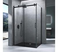 Mai & Mai Cabine de Douche en Angle Noir 80x120x195cm avec Porte de Douche Coulissante Verre Trempé ESG Transparent Receveur de Douche Compris Rav19