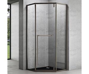Mai & Mai Cabine de Douche en Angle Transparent avec Receveur 80x80x200cm | Pare-douche avec Porte Pivotante, Paroi de Douche Pentagonale, Verre Nano 8mm, Montage Réversible, avec Receveur Noir, RAV68K