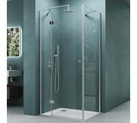 Mai & Mai Cabine de Douche en Angle Transparent avec Receveur 90x90x190cm | Pare-douche avec Porte Pivotante, Paroi de Douche, Verre Trempé Nano 6mm, Montage Réversible, avec Receveur, Rav05K