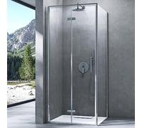 Mai & Mai Cabine de Douche en Angle Transparent sans Receveur 90x90x195cm | Pare-douche avec Porte Pivotante, Paroi de Douche, Verre Trempé Nano 8mm, Montage Réversible, RAV37K-Plus