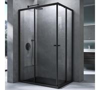 Mai & Mai cabine de douche noir 140x90cm paroi de douche deux portes coulissantes verre trempé transparent avec revêtement nano easy clean RAV16K
