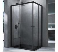 Mai & Mai cabine de douche noir 140x90cm paroi de douche deux portes coulissantes verre trempé transparent avec revêtement nano easy clean RAV16K