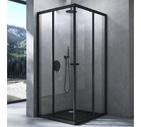 Mai & Mai cabine de douche noir avec receveur 70x70cm paroi de douche deux portes coulissantes verre trempé transparent avec revêtement nano easy clean RAV16K