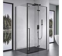 Mai & Mai Cabine de Douche Noir en Angle 80x100cm Paroi de Douche avec Porte Pivotante Pare Douche Rectangulaire Rav64N