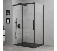 Mai & Mai Cabine de Douche Noir en Angle 80x100cm Porte Coulissante Paroi de Douche Rectangulaire Verre Transparent de 6mm Easy Clean Rav12 Noir