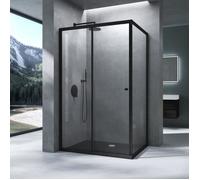 Mai & Mai Cabine de Douche Noir en Angle sans Receveur 80x120x190cm | Pare-douche avec Porte Coulissante, Paroi de Douche Transparent, Verre Trempé Nano 6mm, Montage Réversible, RAV16L-K