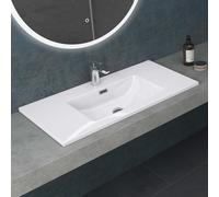 Mai & Mai Lavabo à encastrer Blanc 90cm Vasque rectangulaire Lave Mains avec Perçage pour Robinet et trop-Plein Desgin Col02