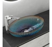 Mai & Mai Lavabo à Poser en Verre Lave-Mains Vasque Ovale à Poser Lavabo Bleu pour Salle de Bain WC d'Invités 50,5x35x14,5 cm Min04