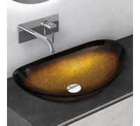 Mai & Mai Lavabo à Poser en Verre Lave-Mains Vasque Ovale à Poser Lavabo Doré pour Salle de Bain WC d'Invités 53,5x35,5x16 cm Min08