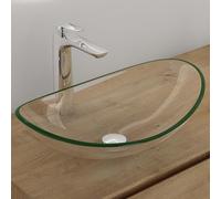 Mai & Mai Lavabo à Poser en Verre Lave-Mains Vasque Ovale à Poser Lavabo Transparent pour Salle de Bain WC d'Invités 53,5x35,5x16 cm Min08
