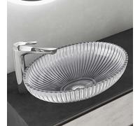 Mai & Mai Lavabo à Poser en Verre Lave-Mains Vasque Ovale à Poser Lavabo Transparent pour Salle de Bain WC d'Invités 50,5x35x14,5 cm Min04
