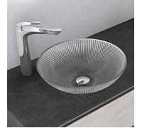 Mai & Mai Lavabo à Poser en Verre Lave-Mains Vasque Ovale Lavabo Transparent pour Salle de Bain WC d'Invités 40x40x12 cm Min06