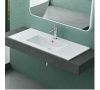 Mai & Mai Lavabo Encastré en Céramique Blanc Lave Mains Rectangulaire avec Perçage de Robinet et Trop-Plein 101cm BR912