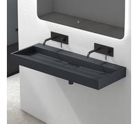 Mai & Mai Lavabo Mat Anthracite Vasque Posée En Suspension Rectangulaire In arniture de Vidange Fonte Minérale Espace de Lavage sans Trou de Robinet Largeur: 120 cm