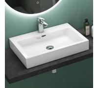 Mai & Mai Lavabo Suspendu Blanc Vasque à Poser 60cm Lave Mains Rectangulaire avec Trop Plein Col06 60x42x10cm