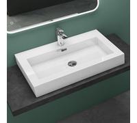 Mai & Mai Vasque à poser lavabo suspendu blanc 73cm résine rectangulaire avec perçage pour robinet lave mains avec trop-plein Col818 73x48x10cm