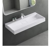 Mai & Mai Lavabo Suspendu Blanc 90x46x11cm Vasque à Poser Rectangulaire avec Perçage pour Robinet avec Bonde et Cache Bonde Col19