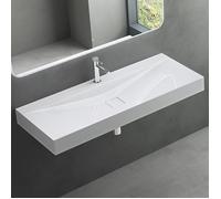 Mai & Mai Lavabo Suspendu Blanc 120x48x12cm Vasque à Poser Rectangulaire avec Perçage pour Robinet et Cache Bonde Col810-1200
