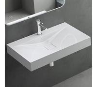 Mai & Mai Lavabo Suspendu Blanc 80x48x10cm Vasque à Poser Rectangulaire avec Perçage pour Robinet et Cache Bonde Col810-800
