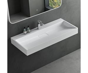 Mai & Mai Lavabo Suspendu Blanc Mat 90x46x11cm Vasque à Poser Rectangulaire avec Perçage pour Robinet avec Bonde et Cache Bonde Col19