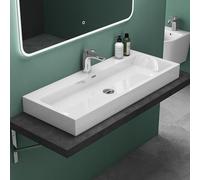 Mai & Mai Lavabo Suspendu Blanc Vasque à Poser 100cm Lave Mains Rectangulaire avec Tropl Plein Col06 100x42x10cm