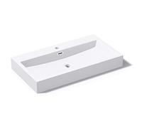 Mai & Mai Lavabo Suspendu Blanc Vasque à Poser 76,5cm Lave Mains Rectangulaire avec Tropl Plein Col06 76,5x42x10cm