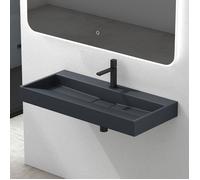 Mai & Mai Lavabo Suspendu Gris Noir Mat 100x46x11cm Vasque à Poser Rectangulaire avec Perçage pour Robinet avec Bonde et Cache Bonde Col19
