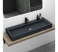 Mai & Mai Lavabo Suspendu Gris Noir Mat Vasque à Poser 100cm Lave Mains Rectangulaire avec Trop Plein Col06 100x42x10cm