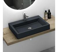 Mai & Mai Lavabo Suspendu Gris Noir Mat Vasque à Poser 60cm Lave Mains Rectangulaire avec Trop Plein Col06 60x42x10cm