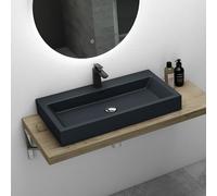 Mai & Mai Lavabo suspendu gris noir mat vasque à poser 76,5cm lave mains rectangulaire avec trop plein Col06 76,5x42x10cm